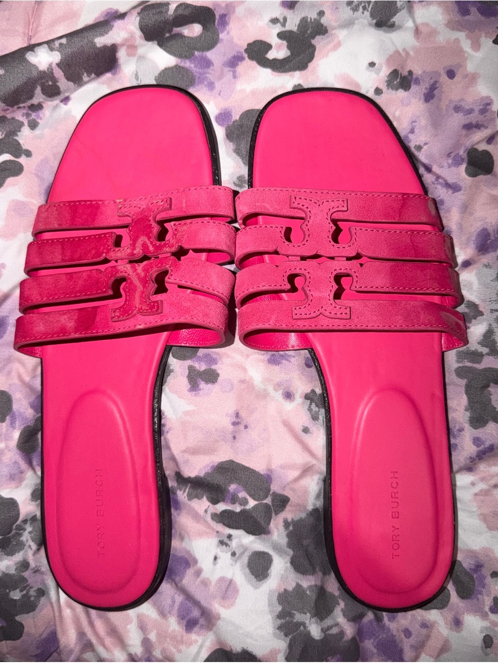 Tory Burch Bright Pink Triple-Strap Slide Sandals